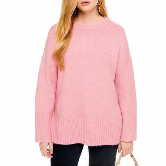 Topshop Sweaters - TOPSHOP Supersoft Deep Hem Crewneck Sweater Pink Size Medium